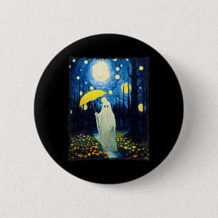 Vintage Halloween Geist im Van Gogh Wald Sta Button