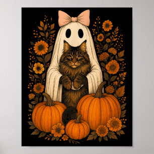 Vintage-Halloween-Geist mit Maine-Coon-Katze Poster