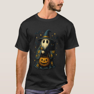 Vintage-Halloween-Geist mit schwarzer Katze Retro T-Shirt