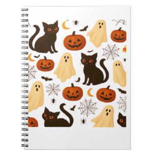 Vintage Halloween Geist & Schwarz Katzen Muster Cl Notizblock