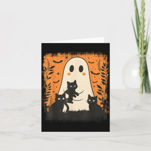 Vintage Halloween Geist Schwarze Katze Floral Männ Karte