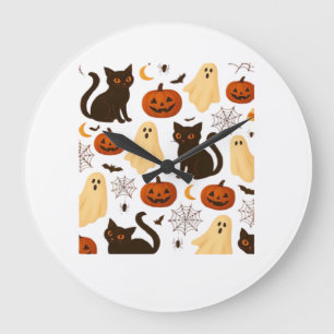 Vintage Halloween-Geist & Schwarzkatze Muster Clas Große Wanduhr