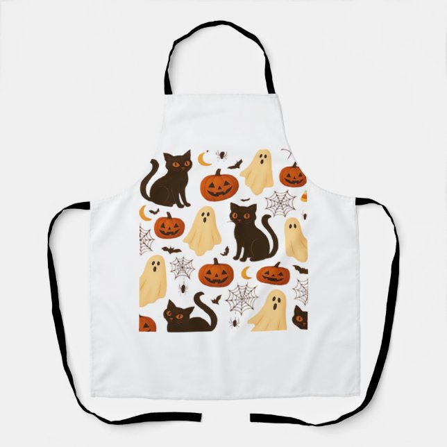 Vintage Halloween-Geist & Schwarzkatze Muster Clas Schürze (Vorderseite)