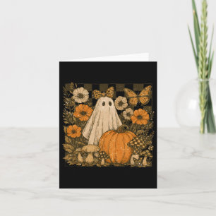 Vintage Halloween-Geist und Kürbisblütenfrauen Karte