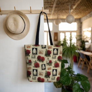 Vintage Halloween-Geist und Rote Rose-Briefmarke