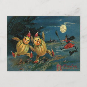 Vintage Halloween Gemüse-Menschen auf der Flucht Postkarte