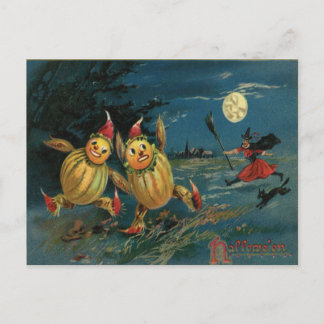 Vintage Halloween Gemüse-Menschen auf der Flucht Postkarte