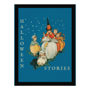 Vintage Halloween-Geschichtenerzählzeit kleine Hex Fotodruck