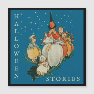Vintage-Halloween-Geschichtenstunde Kleine Hexe Sc Magnetkarte
