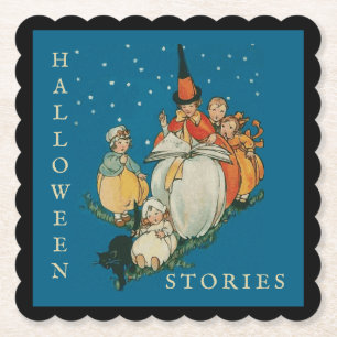 Vintage-Halloween-Geschichtenstunde Kleine Hexe sc Untersetzer