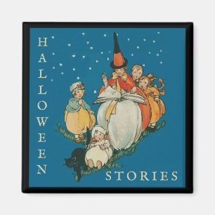 Vintage Halloween-Geschichtenzeit kleine Hexe schw Magnet