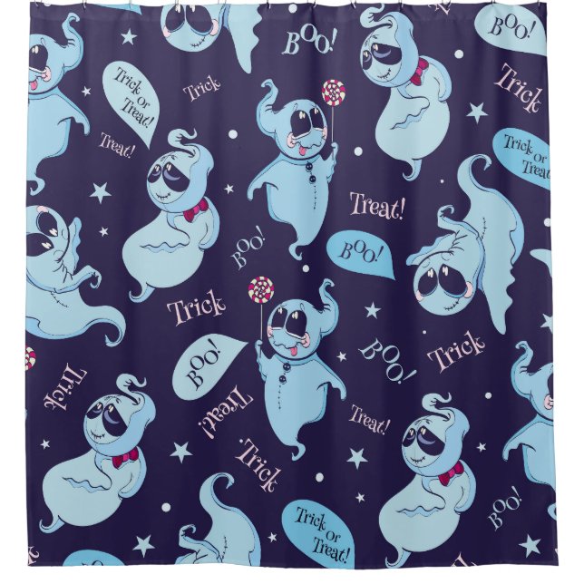 Vintage Halloween-Gespenster, nahtloses Muster. Duschvorhang (Vorderseite)
