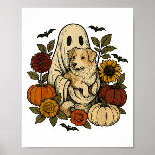 Vintage Halloween Ghost Aussie Dog Herbstliche Blu Poster