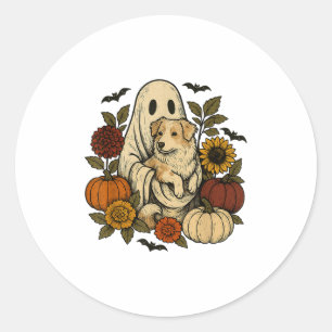 Vintage Halloween Ghost Aussie Dog Herbstliche Blu Runder Aufkleber