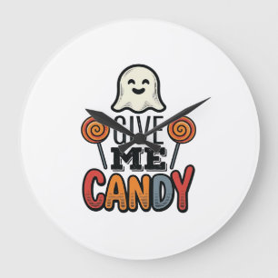 Vintage-Halloween-Gib-mir-Süßigkeiten-Geist-Shirt- Große Wanduhr