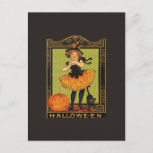 Vintage Halloween-Girl Postkarte
