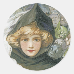 Vintage Halloween-Girl Runder Aufkleber