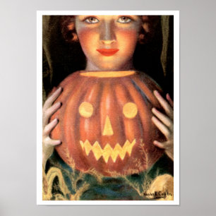 VINTAGE HALLOWEEN GLOWING JACK-O-LANTERN POSTER