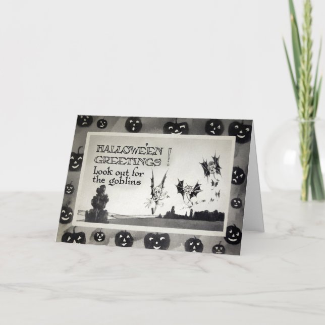 Vintage Halloween-Goblinkarte Feiertagskarte (Vorderseite)