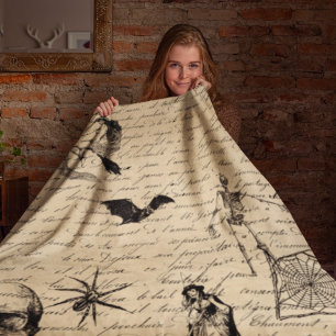 Vintage Halloween Goth Dekoupage viktorianisch   Fleecedecke