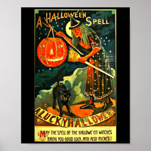 Vintage Halloween Grafische Leichte KostümHexe und Poster