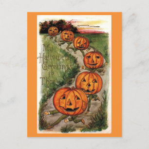 Vintage Halloween Greetings Kürbislaterne Pumpkin Postkarte