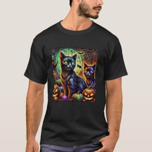 Vintage-Halloween-Grusel-Kürbis-Katzen-Design T-Shirt
