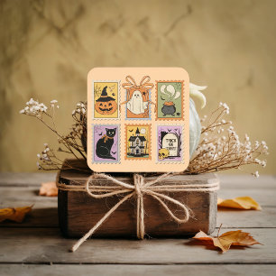 Vintage-Halloween-Gruselige-Briefmarken-Aufkleber Quadratischer Aufkleber