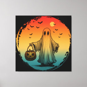 vintage Halloween gruseliger Geist Kürbis Fledermä Leinwanddruck