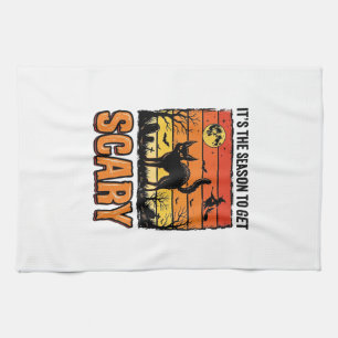 Vintage-Halloween-gruseliges-Katze-Hexen-Shirt-Des Geschirrtuch