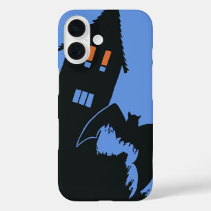 Vintage-Halloween, gruseliges Spukhaus und Hexe iPhone 16 Hülle