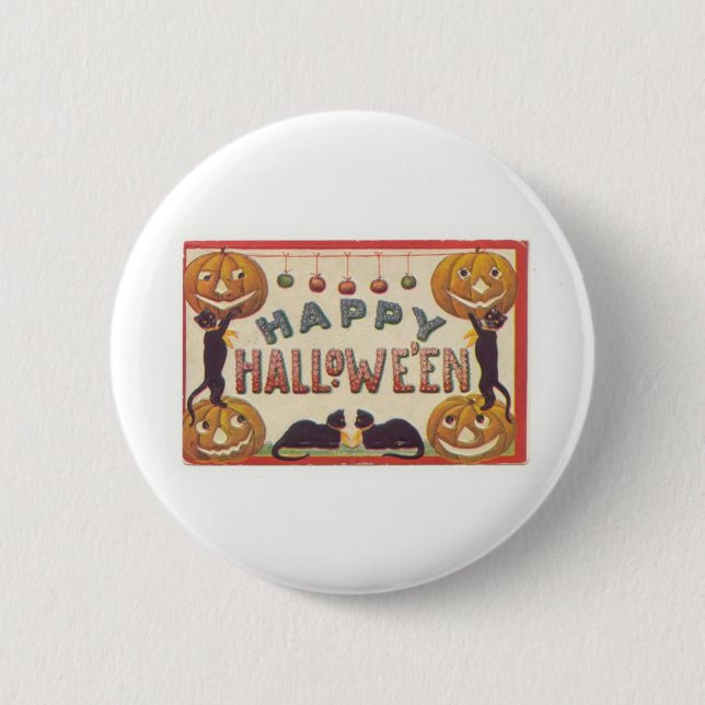 Vintage Halloween-Gruß-Karten-Klassiker-Plakate Button (Vorderseite)