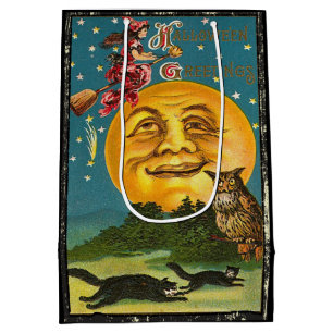 Vintage Halloween-Grüße auf Broom Mittlere Geschenktüte