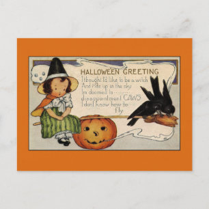 Vintage-Halloween-Grüße niedliche Hexe Postkarte