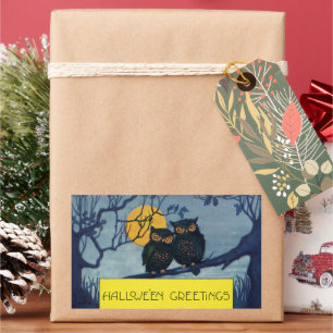 Vintage Halloween-Grüße, Owls im Baum w Moon Rechteckiger Aufkleber
