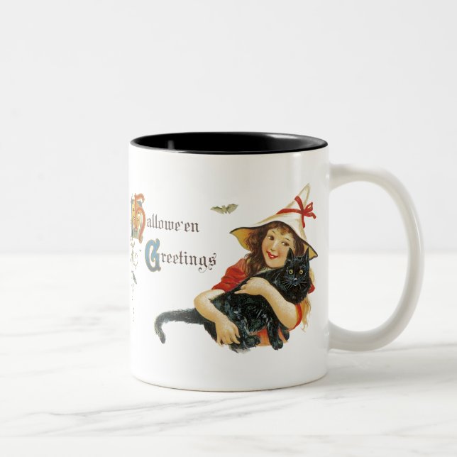 Vintage Halloween-Grüße Zweifarbige Tasse (Rechts)