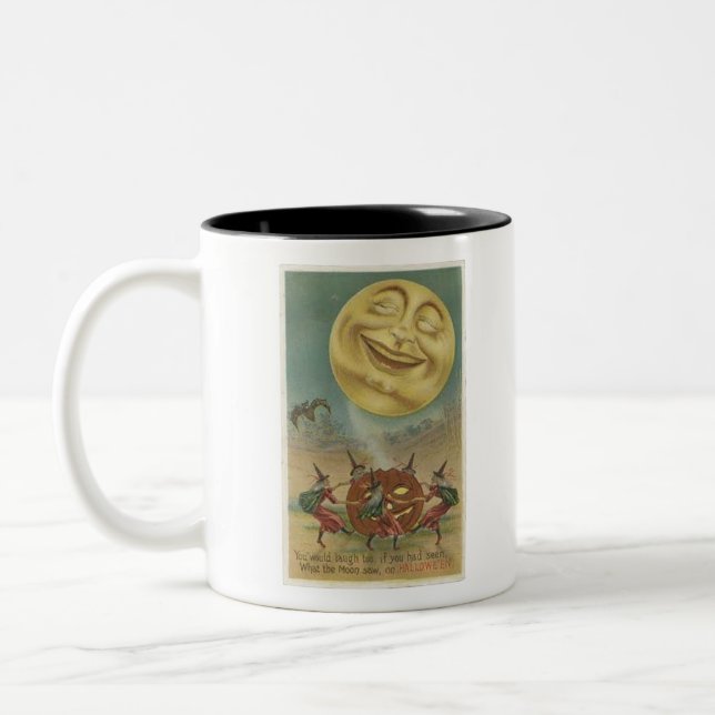 Vintage Halloween-Grußkarte — Lachender Mond Zweifarbige Tasse (Links)