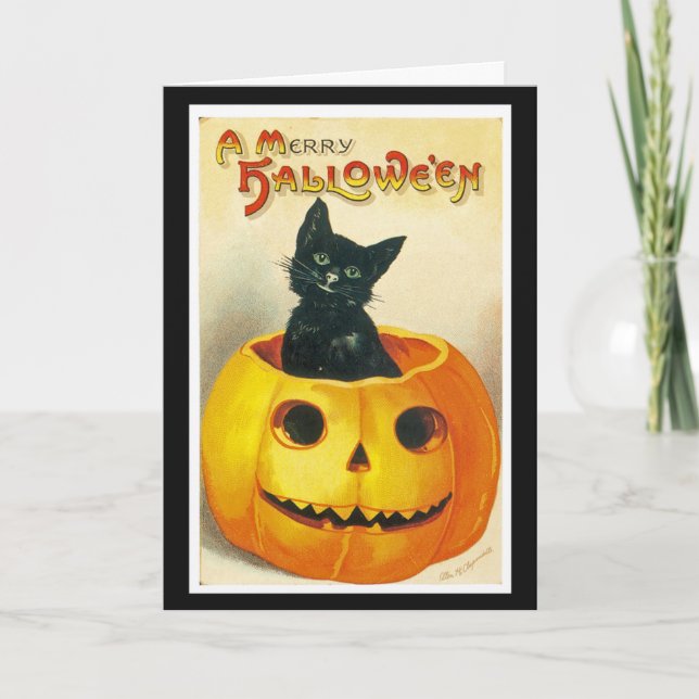 Vintage Halloween-Grußkarte mit Black Cat Karte (Vorderseite)