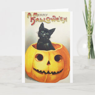 Vintage-Halloween-Grußkarte mit schwarzer Katze Karte