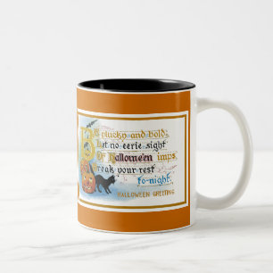Vintage Halloween-Grußkarte Zweifarbige Tasse