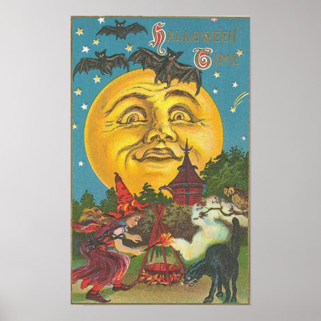 Vintage Halloween Grußkarten Klassische Poster (Vorne)