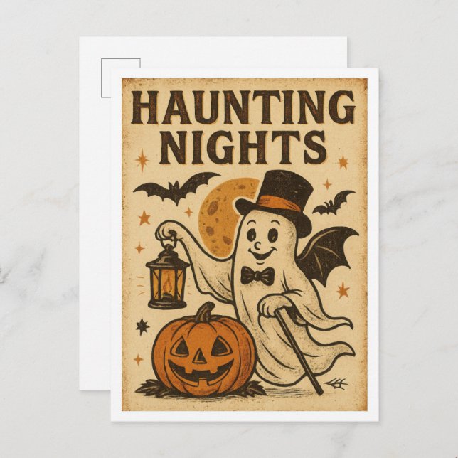 Vintage Halloween Haunting NIghts Postkarte (Vorne/Hinten)
