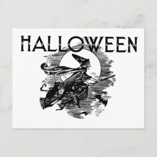 Vintage Halloween-Hexe auf Broomstick Postkarte