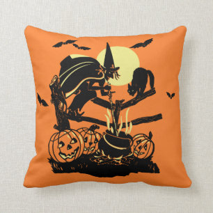 Vintage Halloween-Hexe auf Zaun-Kissen Kissen