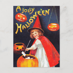 Vintage-Halloween-Hexe-Feiertags-Kürbis-Postkarte Feiertagspostkarte