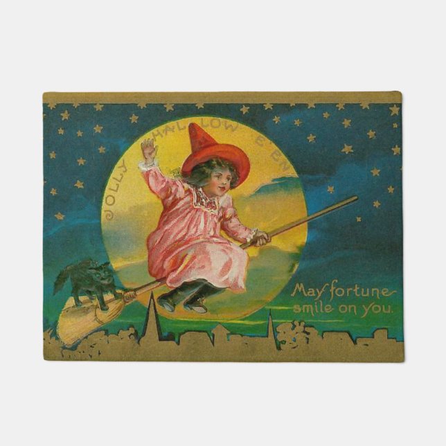 Vintage Halloween-Hexe Fußmatte (Vorderseite)