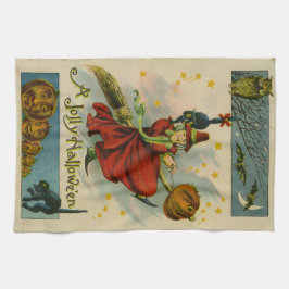 Vintage Halloween-Hexe Geschirrtuch