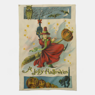 Vintage Halloween-Hexe Geschirrtuch