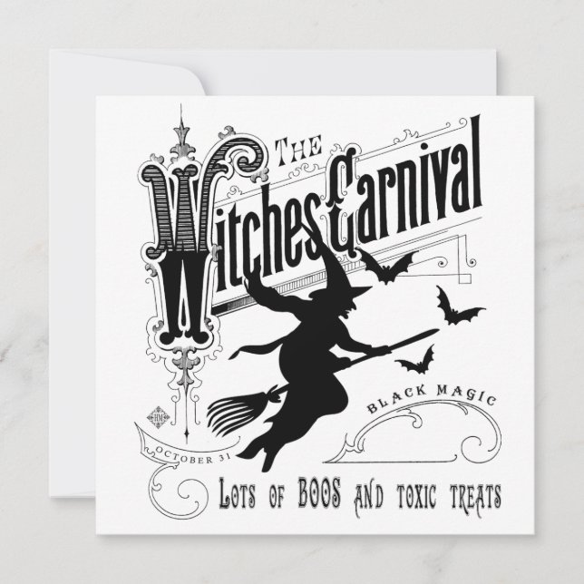 Vintage Halloween-Hexe Karte (Vorderseite)