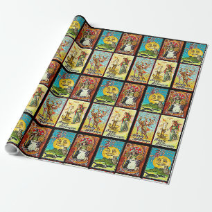 Vintage-Halloween-Hexe-Katze und Kürbis Geschenkpapier